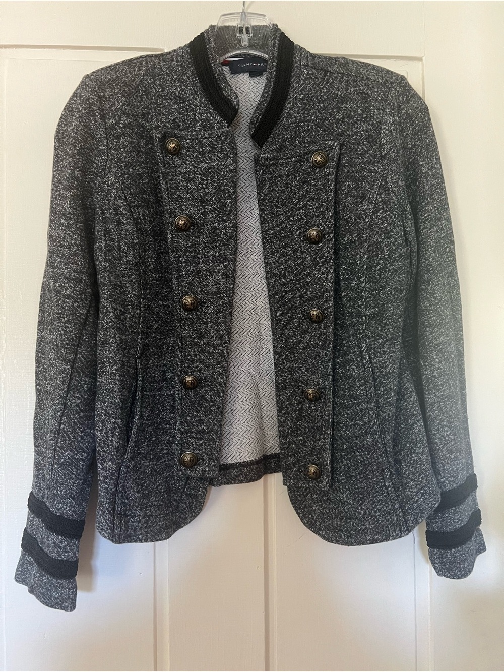 Tommy Hilfiger Black & Gray Double-Breasted Military-Inspired Jacket
